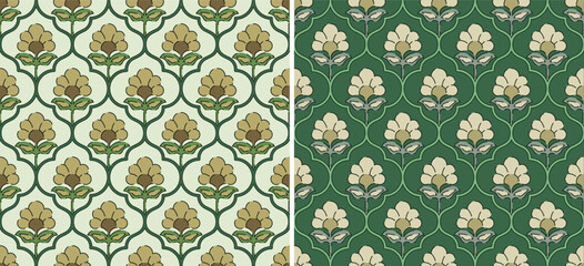 Ethnic Kalamkari Floral Damask Premium Block Print Repeat Vector Pattern