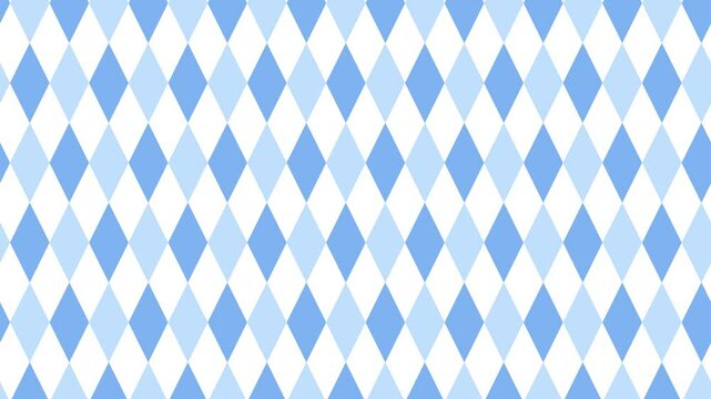 斜めにスクロールする水色のアーガイル柄の背景 ループする4Kアニメーション。Diagonally scrolling argyle pattern background. Looping 4K animation.