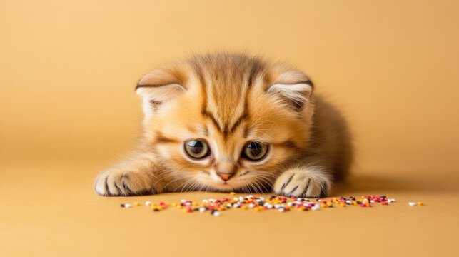 Adorable scottish fold kitten on vibrant colorful background for animal enthusiasts and pet lovers