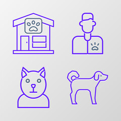 Set line Dog, Cat, Veterinarian doctor and Pet grooming icon. Vector