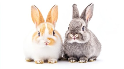 Obraz premium Adorable rabbit duo with geometric color accents celebrating friendship and joy for spring decor