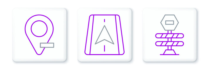 Set line Road barrier, Location and City map navigation icon. Vector