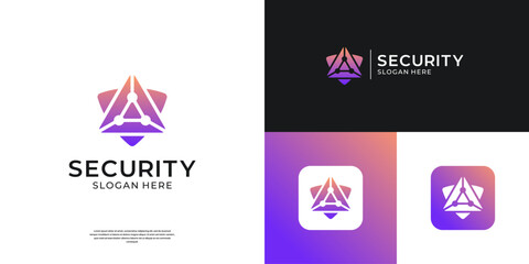 Abstract letter A and shield security logo template. Modern digital tech protection logo vector.