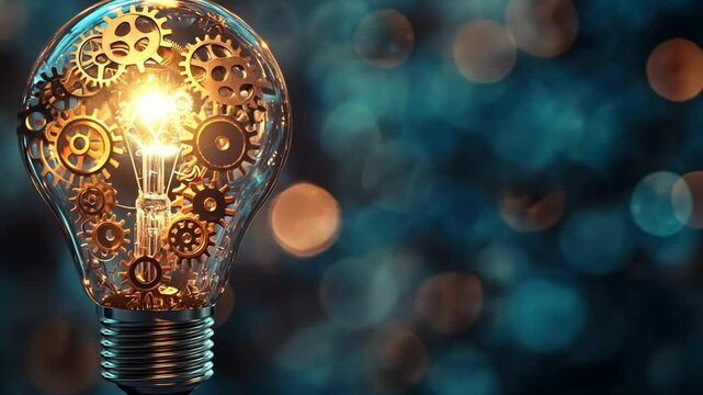 gold cogs in futuristic light blub