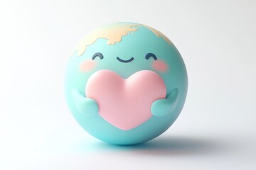 A cute cartoon Earth holding a heart, symbolizing love and care for our planet.