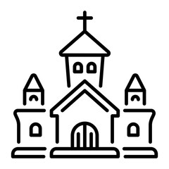 A linear style icon of a gothic church building 