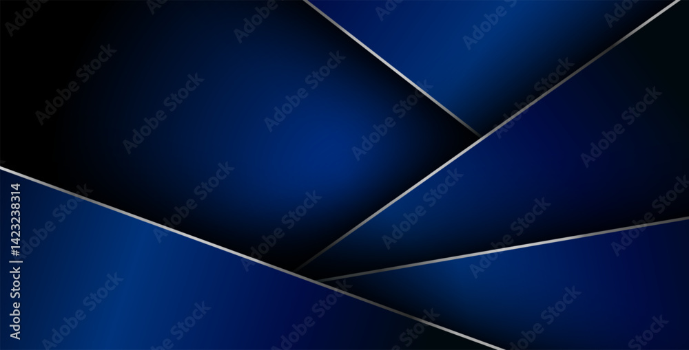 Wall mural blue gradient color with silver list geometric triangle vector background overlap layer on black spa