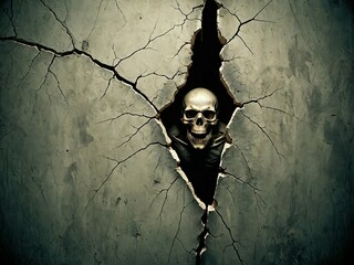 A Haunting Presence Behind the Cracked Wall