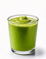 Creamy Green Avocado Smoothie in a Cup, Front View, Isolated on White Background