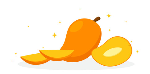 Whole and slice mango fruit cartoon decoration clipart illustration