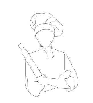 chef holding rolling pin outline clip art preview