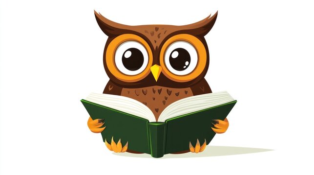 Cute owl reading a book