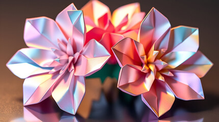 Delicate pink flowers bloom through city pavement cracks, contrasting softly against a rainy, vibrant urban street alive with lights, people, and vehicles in motion ai.

