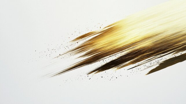 Golden paint stroke on a white canvas showcasing an artistic technique and texture