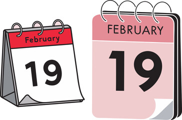 February 19 Calendar Icon Vector – Date Illustration, Reminder Graphic