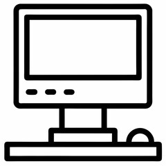 Home desktop computer personal PC outline vector icon for apps and websites