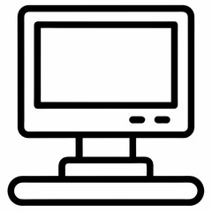 Home desktop computer personal PC outline vector icon for apps and websites