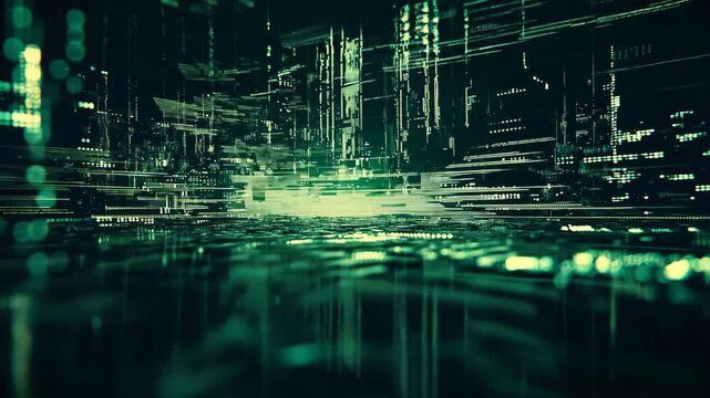 Abstract digital technology matrix with green binary code pattern wallpaper design