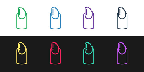 Set line Broken nail icon isolated on black and white background. Cracked fingernail. Vector