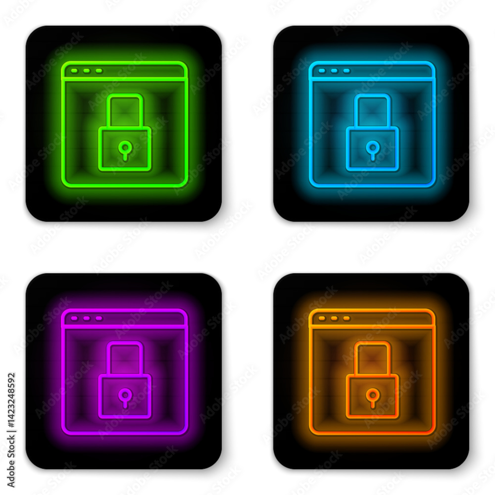 Fototapete Glowing neon line Secure your site with HTTPS, SSL icon isolated on white background. Internet communication protocol. Black square button. Vector