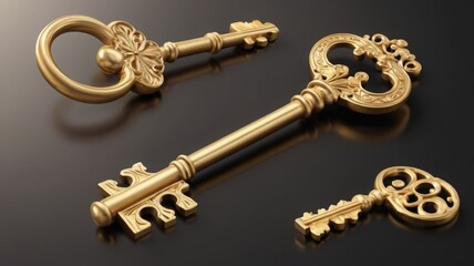 three golden keys on a black background