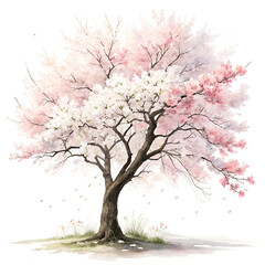 Fototapeta premium Watercolor A vibrant and stunning cherry tree isolated on transparent background