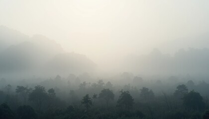 Fototapeta premium Exploring the enigmatic misty landscape of nature forested area atmospheric photography tranquil environment aerial view serenity in fog