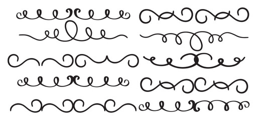 Swirl ornament stroke. Ornamental curls, swirls divider and filigree ornaments vector illustration set, Vector illustrations