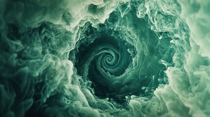 Abstract swirling vortex of teal and green inks
