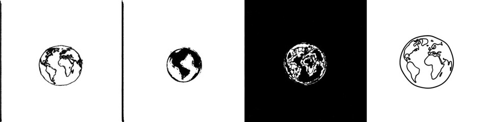 Obraz premium Vector illustration depicting four variations of Earth icons showcasing diverse artistic styles and representations of the planet