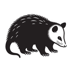 Clear and minimalist opossum silhouette vector perfect for nature-themed designs – opossum silhouette – opossum vector – opossum illustration – silhouette of opossum – opossum icon

