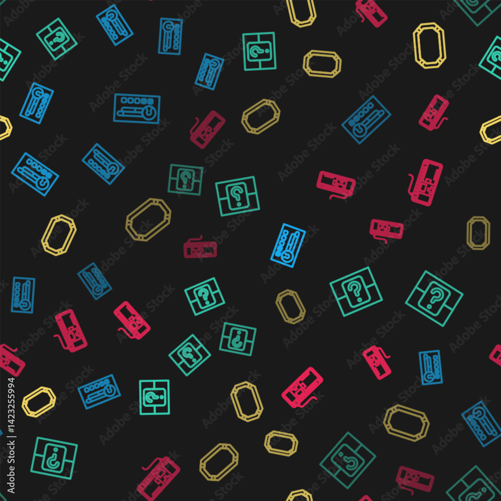 Poster Set line Create account screen, Mystery or random box, Poker table and Computer keyboard on seamless pattern. Vector