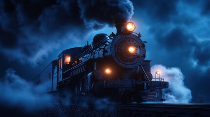 Night steam train engine