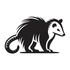 Detailed opossum silhouette vector with fine lines, suitable for logos and branding – opossum silhouette – opossum vector – opossum illustration – silhouette of opossum – opossum icon

