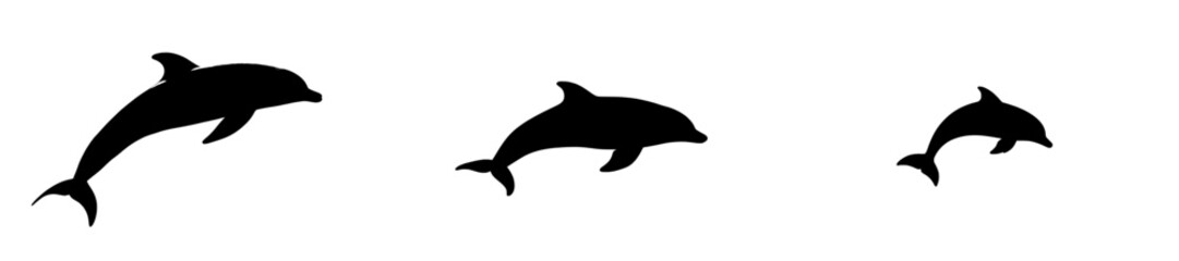 Fototapeta premium Dolphin silhouettes swimming gracefully against a simple white background
