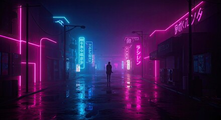 Neon Tokyo Skyline Silhouette Futuristic Cyberpunk Glow Background Design