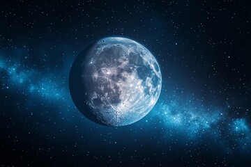 Fototapeta premium Full Moon in Space Night Sky with Milky Way