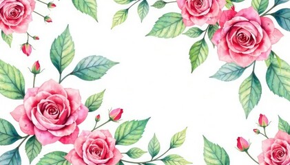 Delicate watercolor roses, lush leaves Seamless repeat , white, seamless, image