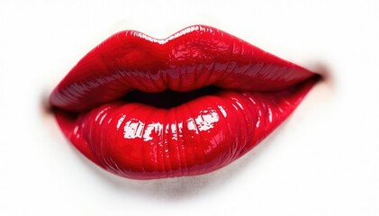 Obraz premium Intense crimson lipstick smear against stark white backdrop , abstract, image, studio