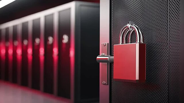 Red padlock secures server room data center access