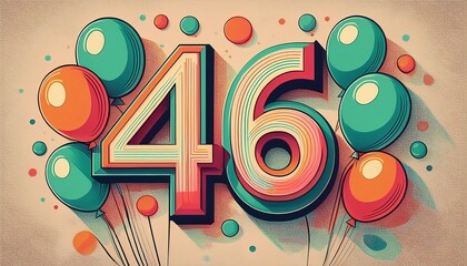 Obraz premium Number 46 with balloons. Retro style illustration for forty-sixth birthday or anniversary