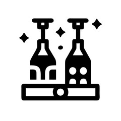 Winery Bottling Scene with Sparkles Icon Design