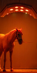 the white horse relax in the solarium