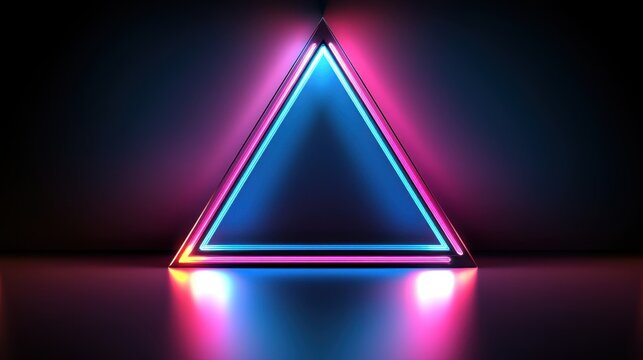 Light Wallpaper. Three-Dimensional Geometric Triangle Tunnel with Neon Ultraviolet Colors