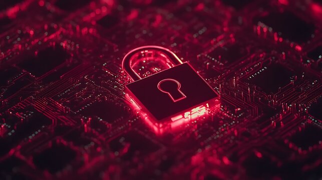 Digital security padlock on screen, cybersecurity concept