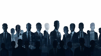 Obraz premium Silhouette of Business Team on City Background with Urban Skyline