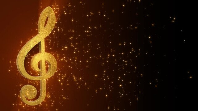 golden 3d music note and shiny glittering gold stars  animation, musical concert social media and story motion background