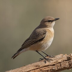 Fototapeta premium Isabelline Wheatear bird on piece of wood.