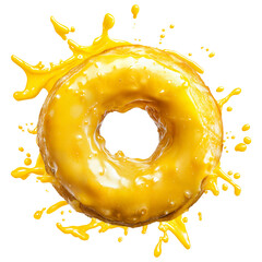 Yellow glazed donut with yellow splash isolated on transparent background