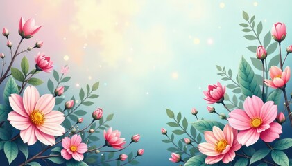 Fototapeta premium Nature inspired, soft pastel hues, floral motifs, botanical print, pretty, wall decor